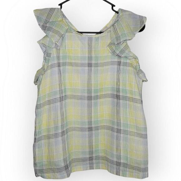 LOFT Women's Plaid Ruffle V-Back Shell Blouse size Small - Picture 3 of 9